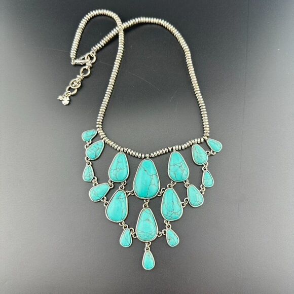 Lucky Brand Turquoise Statement Necklace euc - Picture 1 of 8